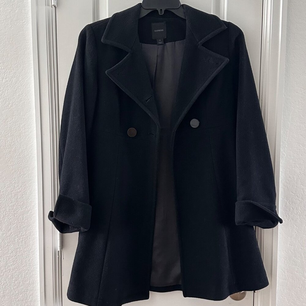 Express Black Wool Blend Double-Breasted Peacoat XS Womens Jacket
